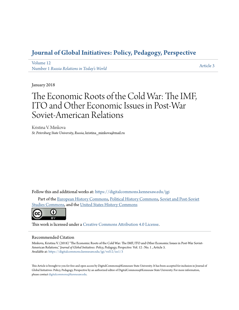 The IMF, ITO and Other Economic Issues in Post-War Soviet-American Relations Kristina V