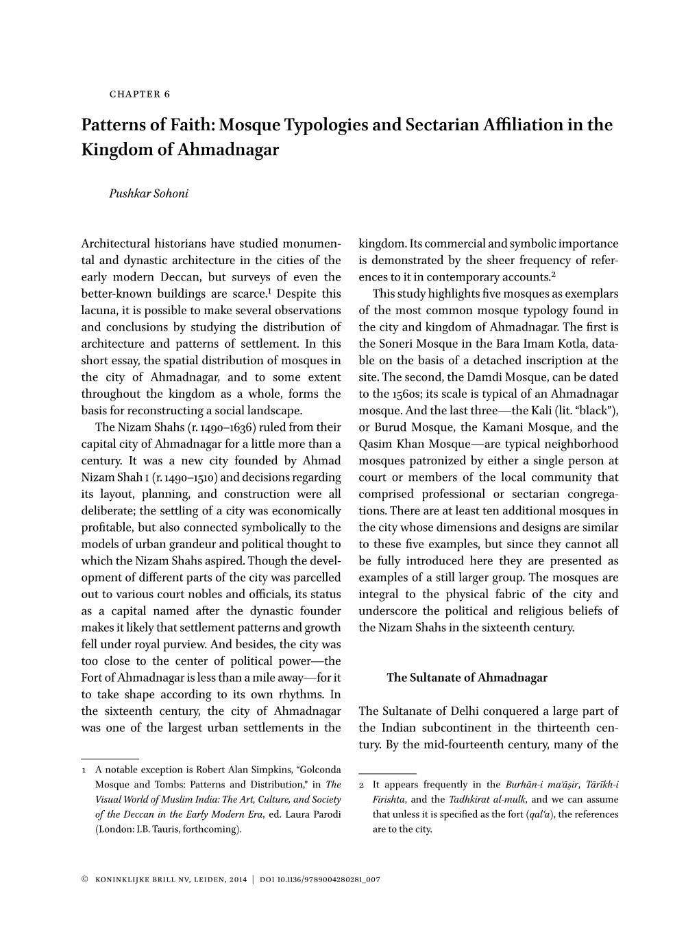 Mosque Typologies and Sectarian Affiliation in the Kingdom of Ahmadnagar