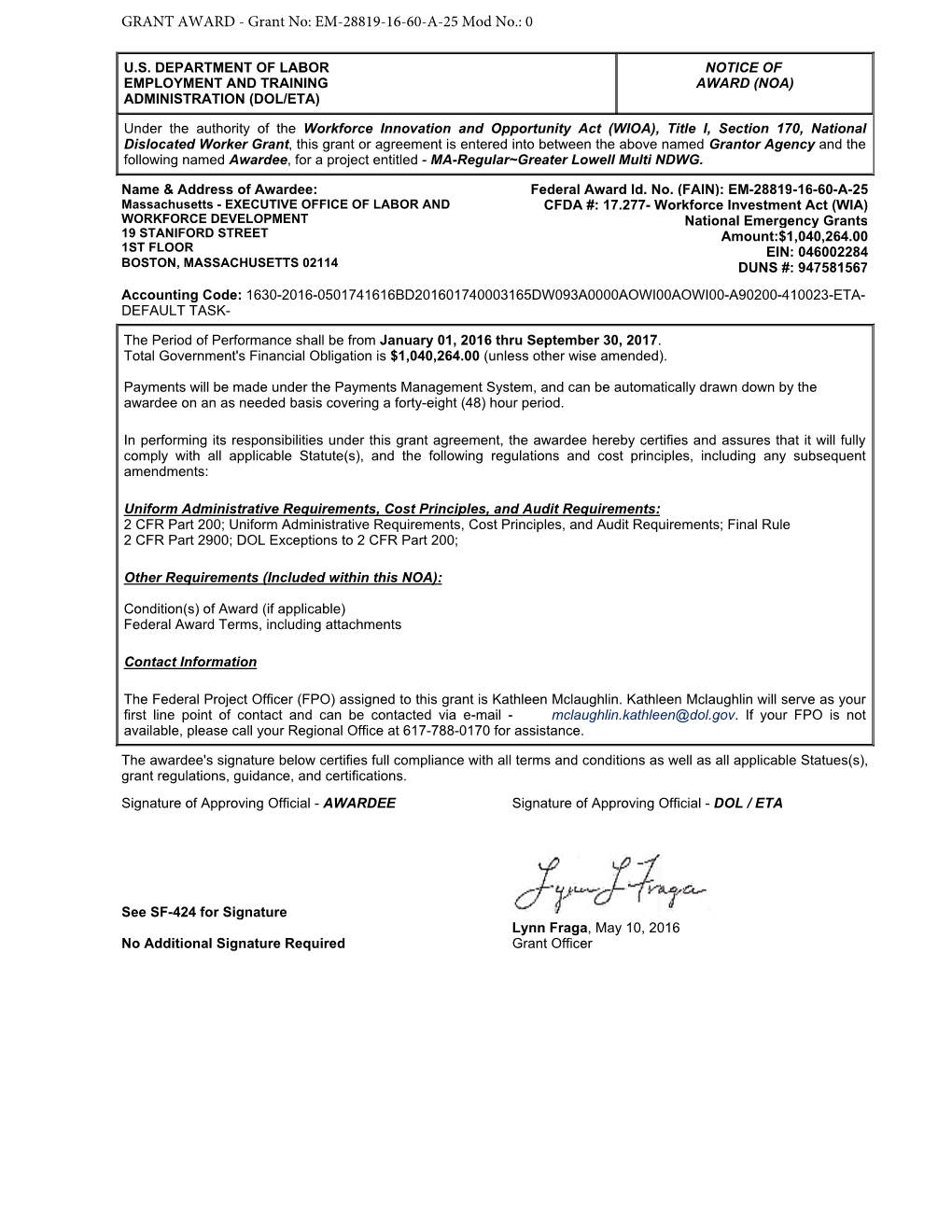 EM28819-16-60-A-25 Mod 0 Grant Agreement