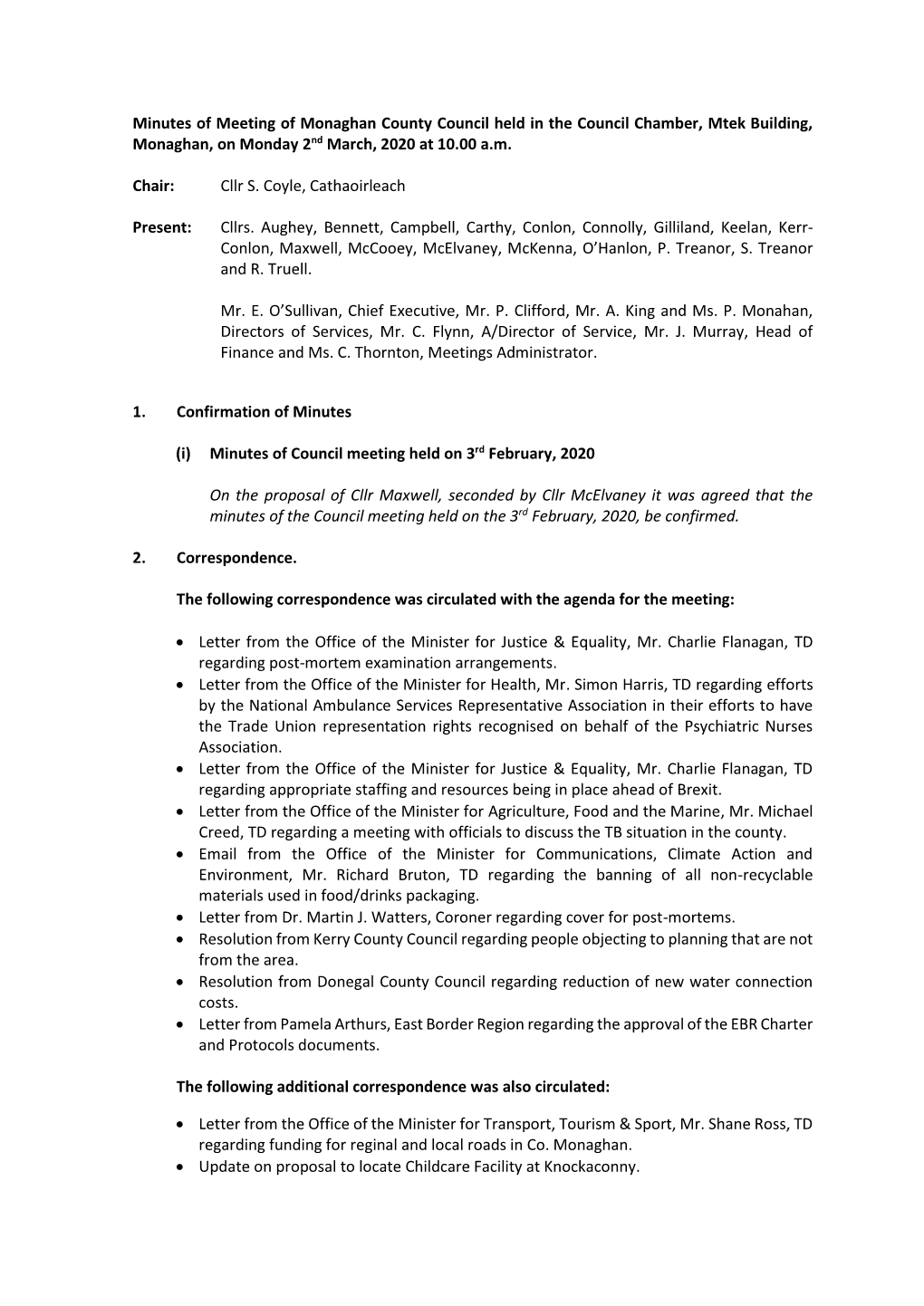 Council Meeting Minutes 2Nd March 2020