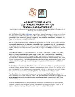 Ag Rugby Teams up with Austin Music Foundation For