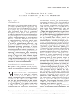 Taking Harmony Into Account: the Effect of Harmony on Melodic Probability