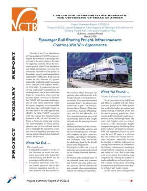 Passenger Rail Sharing Freight Infrastructure: Creating Win-Win Agreements