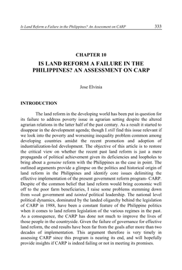 Is Land Reform a Failure in the Philippines? an Assessment on CARP 333