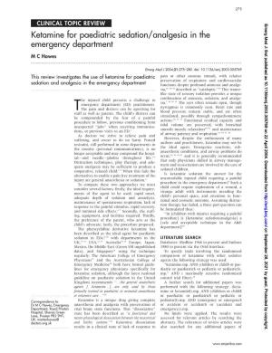 Ketamine for Paediatric Sedation/Analgesia in the Emergency Department