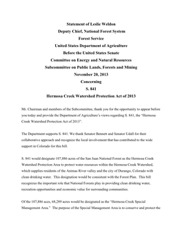 Hermosa Creek Watershed Protection Act of 2013