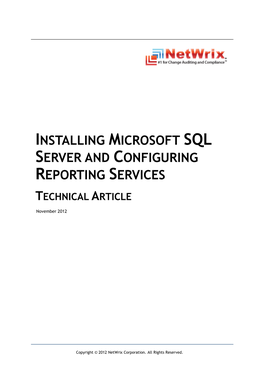 Installing Microsoft Sql Server and Configuring Reporting Services