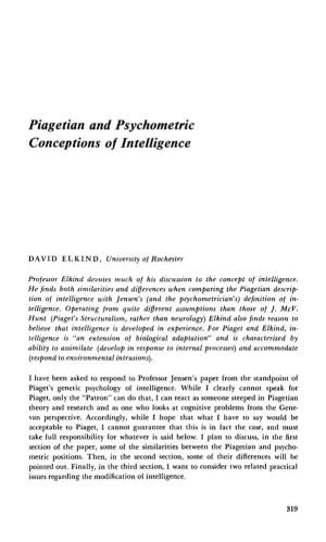 Piagetian and Psychometric Conceptions of Intelligence