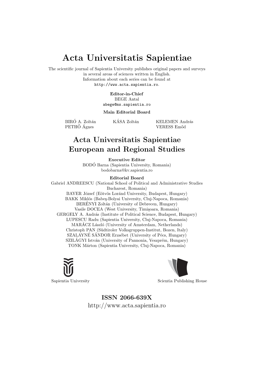 Acta Universitatis Sapientiae European and Regional Studies