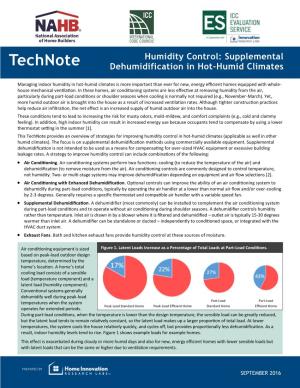 Humidity Control: Supplemental Technote Dehumidification in Hot-Humid Climates