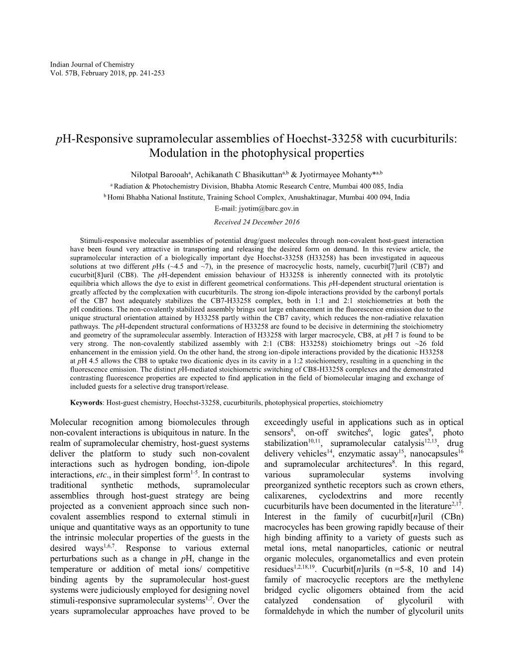 Ph-Responsive Supramolecular Assemblies of Hoechst-33258 with Cucurbiturils: Modulation in the Photophysical Properties