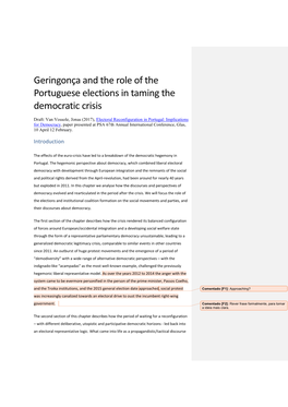 Geringonça and the Role of the Portuguese Elections in Taming the Democratic Crisis