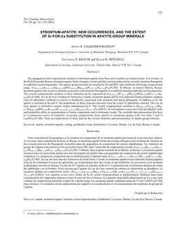 STRONTIUM-APATITE: NEW OCCURRENCES, and the EXTENT of Sr-FOR-Ca SUBSTITUTION in APATITE-GROUP MINERALS