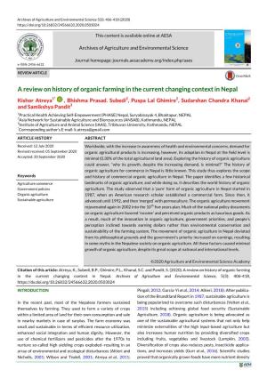 A Review on History of Organic Farming in the Current Changing Context in Nepal Kishor Atreya1* , Bhishma Prasad