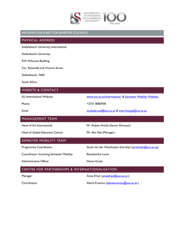 Information Sheet for Semester Students