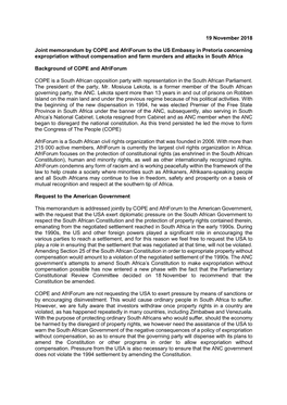 19 November 2018 Joint Memorandum by COPE And