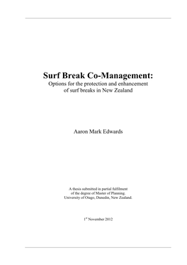 Surf Break Co-Management: Options for the Protection and Enhancement of Surf Breaks in New Zealand