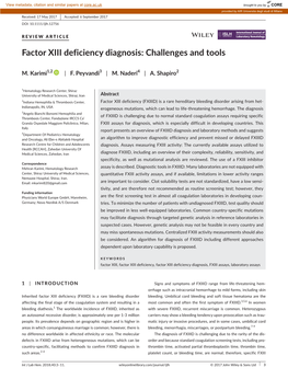 Factor XIII Deficiency Diagnosis: Challenges and Tools
