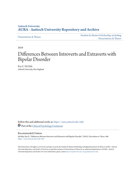 Differences Between Introverts and Extraverts with Bipolar Disorder Ray E
