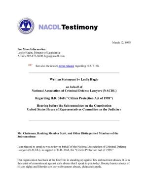 Hagin Statement to House Judiciary on the Constitution on Bounty