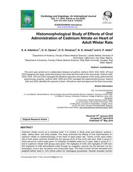 Histomorphological Study of Effects of Oral Administration of Cadmium Nitrate on Heart of Adult Wistar Rats