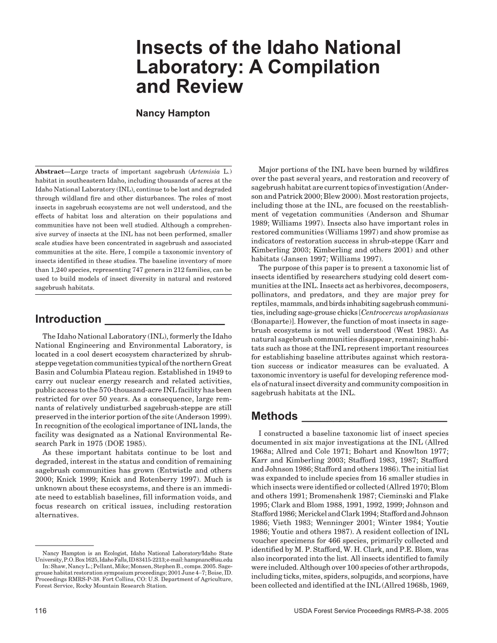 Insects of the Idaho National Laboratory: a Compilation and Review