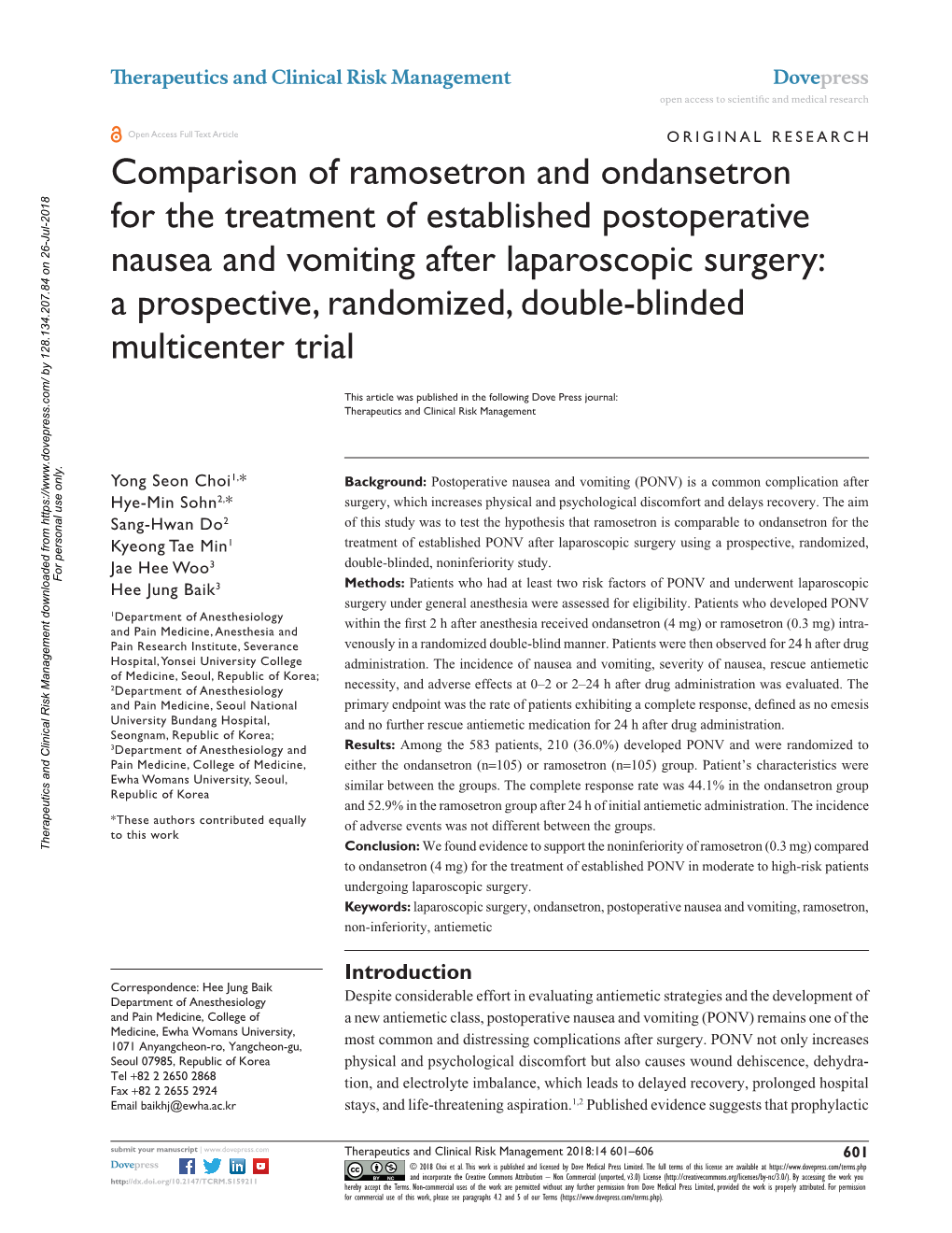 Comparison of Ramosetron and Ondansetron