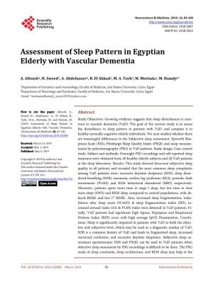 Assessment of Sleep Pattern in Egyptian Elderly with Vascular Dementia