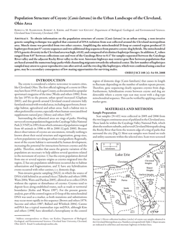 Population Structure of Coyote (Canis Latrans) in the Urban Landscape of the Cleveland, Ohio Area