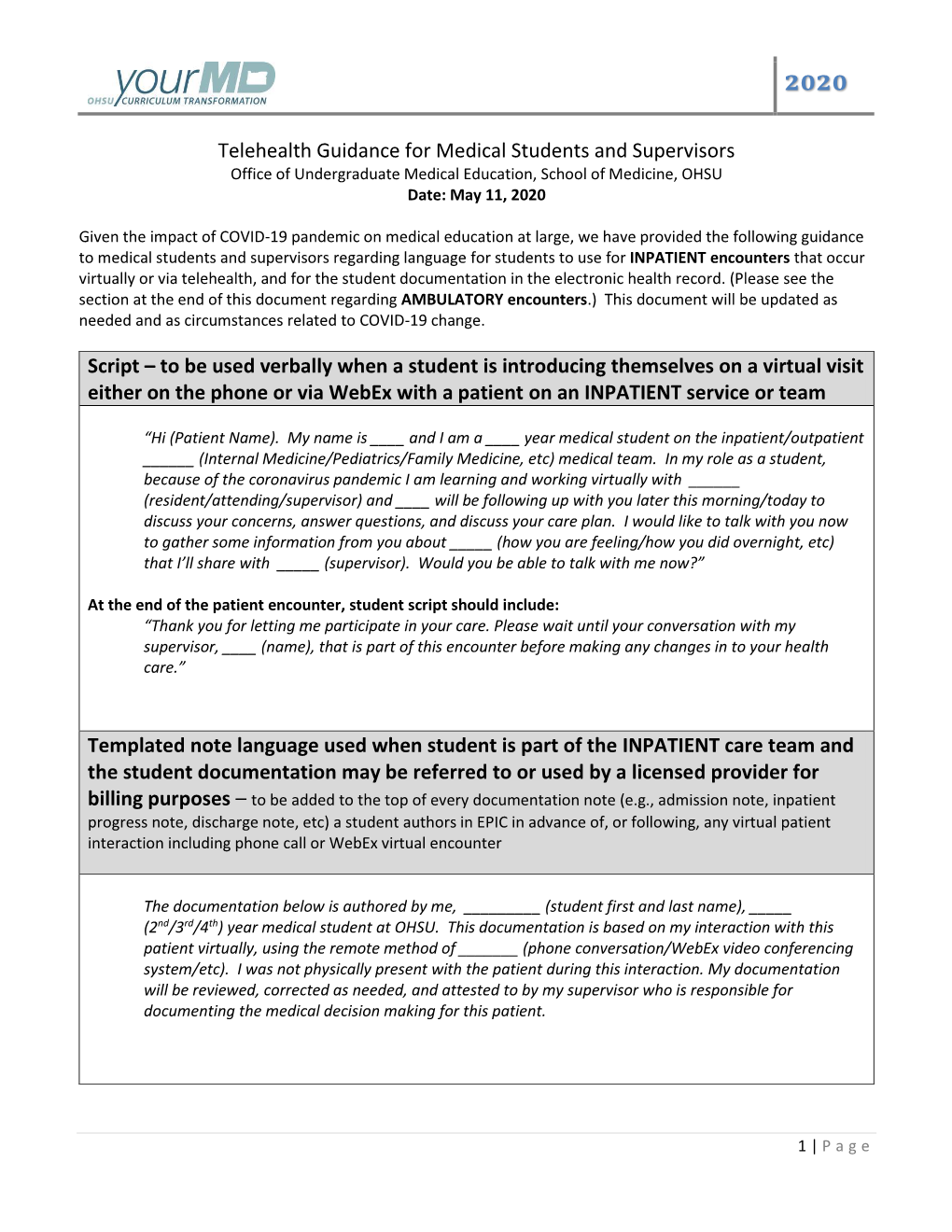 Telehealth Guidelines for Medial Students and Supervisors