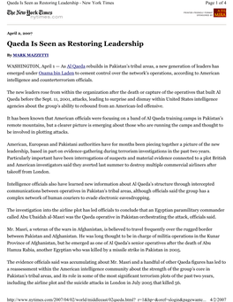 Al-Qaeda Is Seen As Restoring Leadership