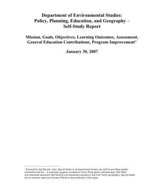 Department of Environmental Studies: Policy, Planning, Education, and Geography – Self-Study Report