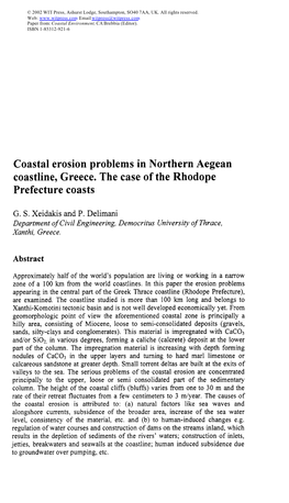Coastal Erosion Problems in Northern Aegean Coastline, Greece. the Case of the Rhodope Prefecture Coasts