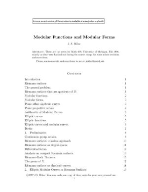 Modular Functions and Modular Forms