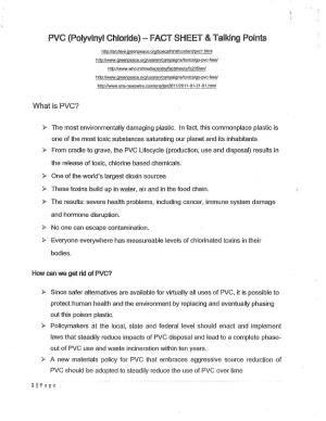 PVC (Polyvinyl Chloride)~ FACT SHEET & Talking Points