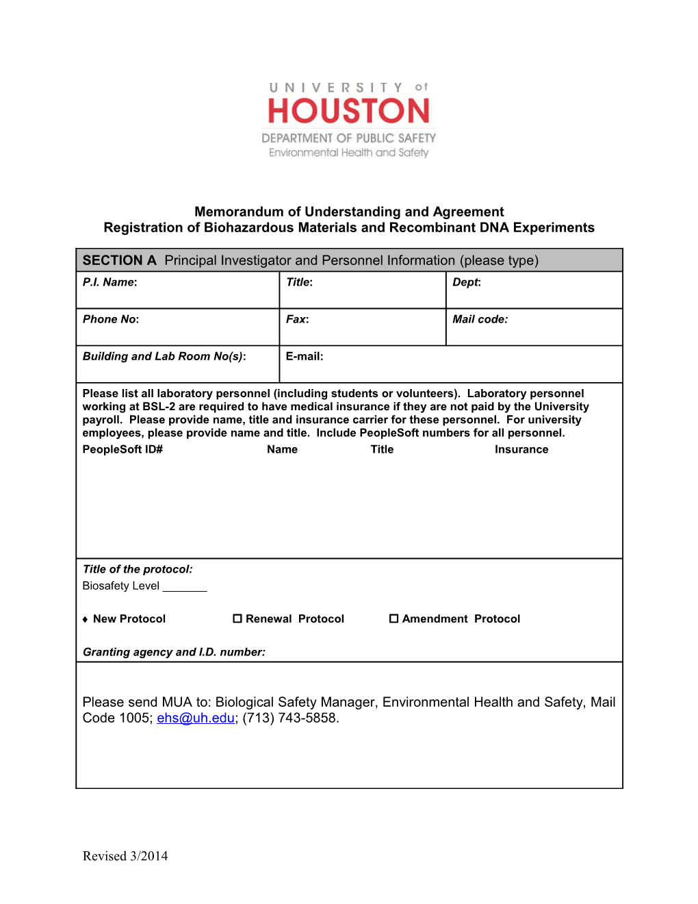 Registration of Biohazardous Materials and Recombinant DNA Experiments