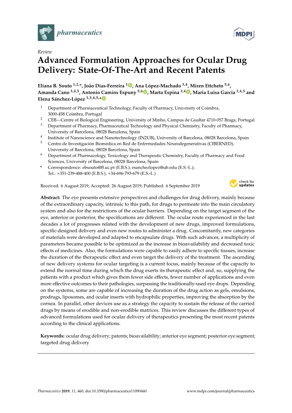 Advanced Formulation Approaches for Ocular Drug Delivery: State-Of-The-Art and Recent Patents