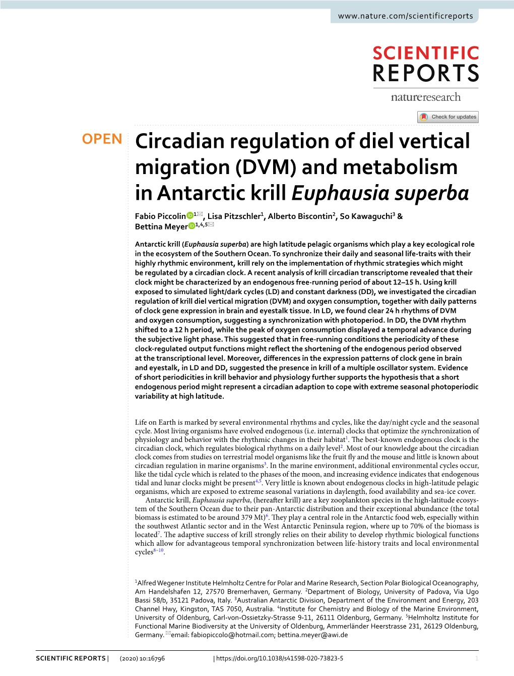 Circadian Regulation of Diel Vertical Migration (DVM)