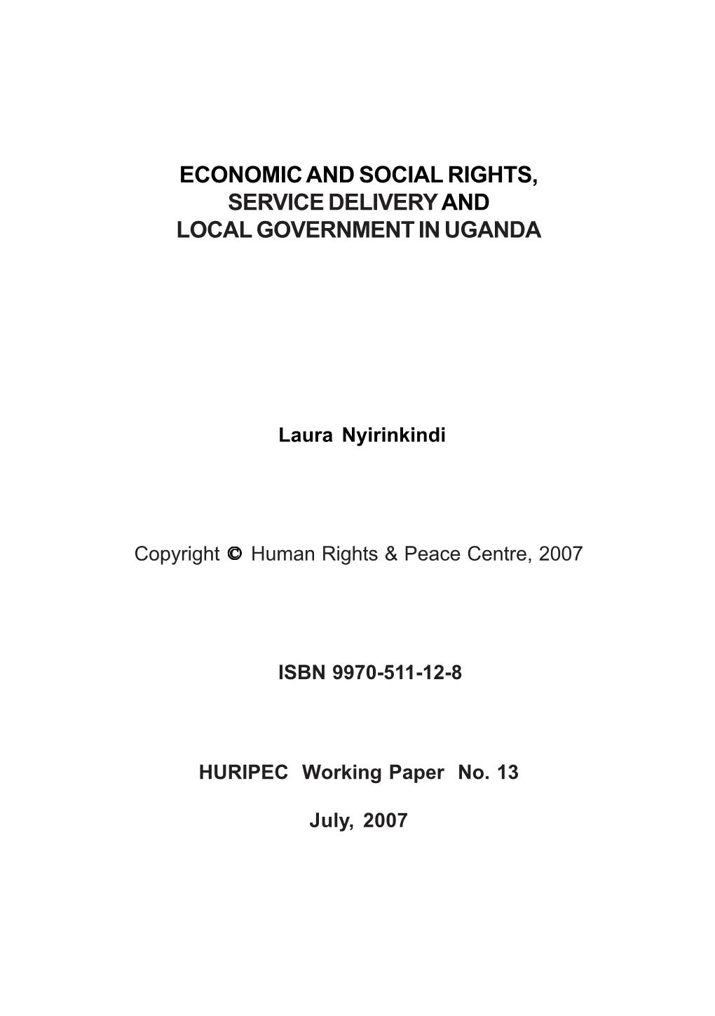 Economic and Social Rights, Service Delivery and Local Government in Uganda