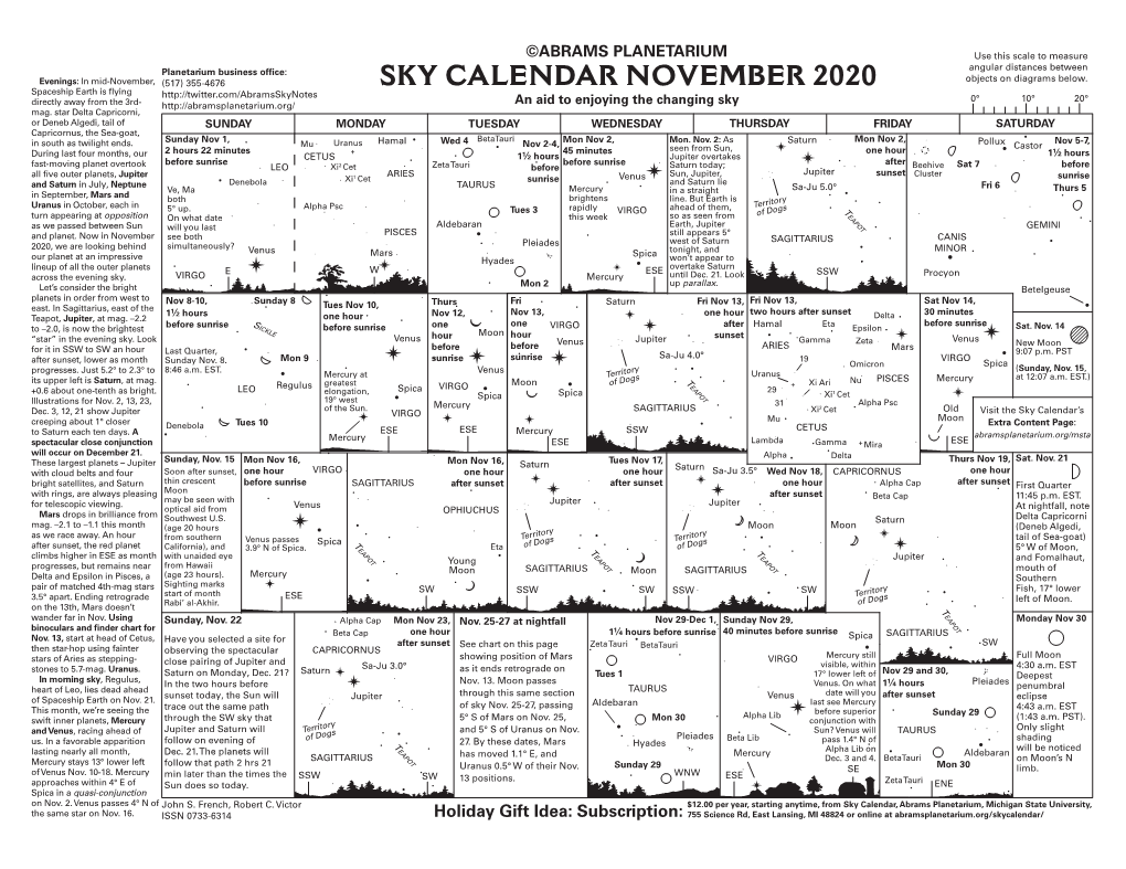 Sky Calendar November 2020