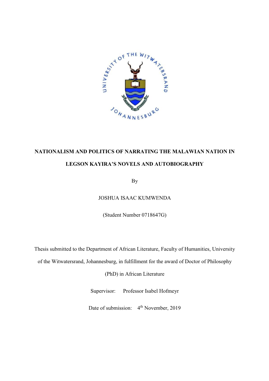 Nationalism and Politics of Narrating the Malawian Nation In