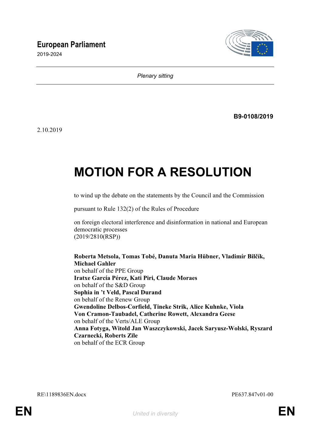 En En Motion for a Resolution