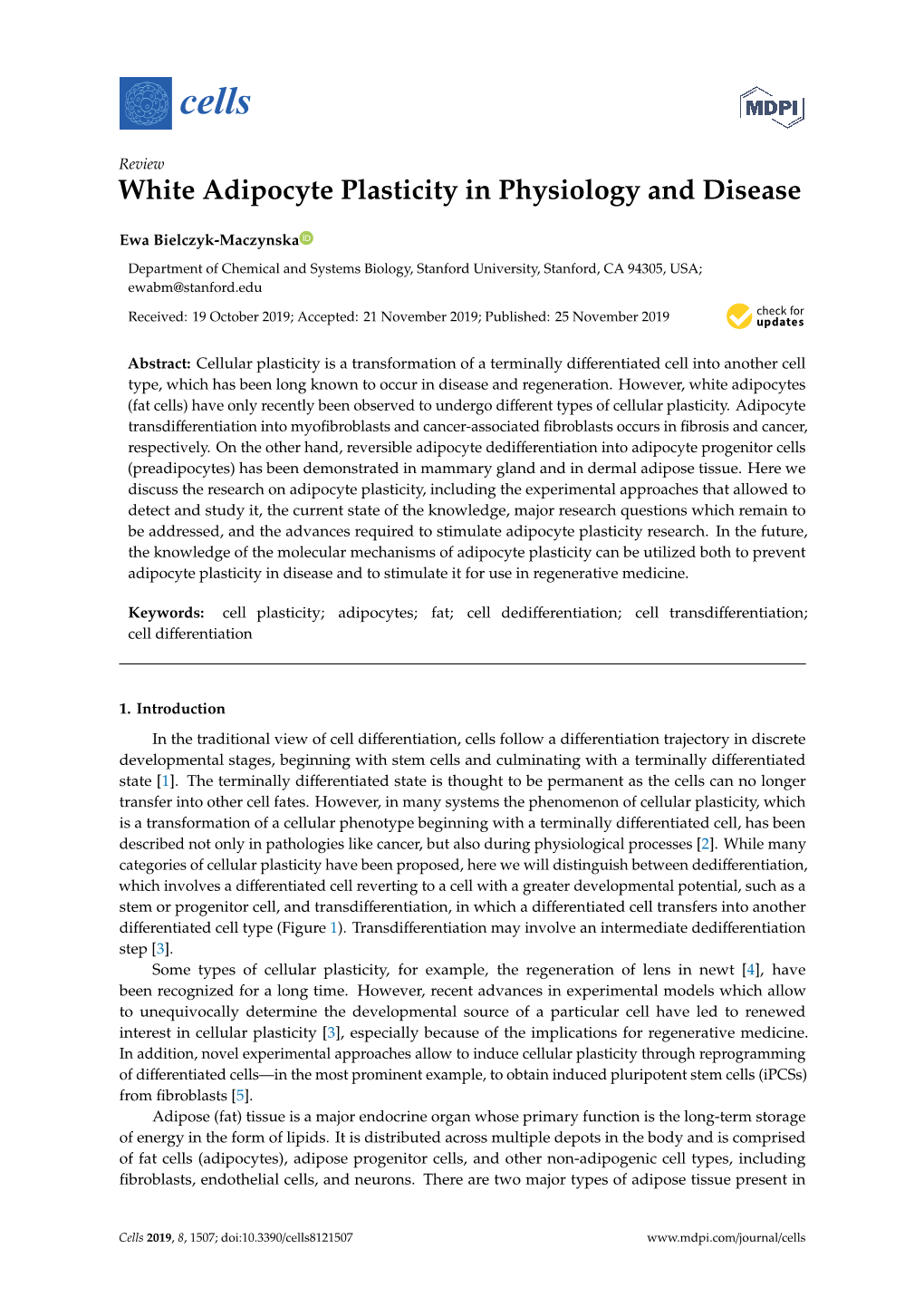 White Adipocyte Plasticity in Physiology and Disease