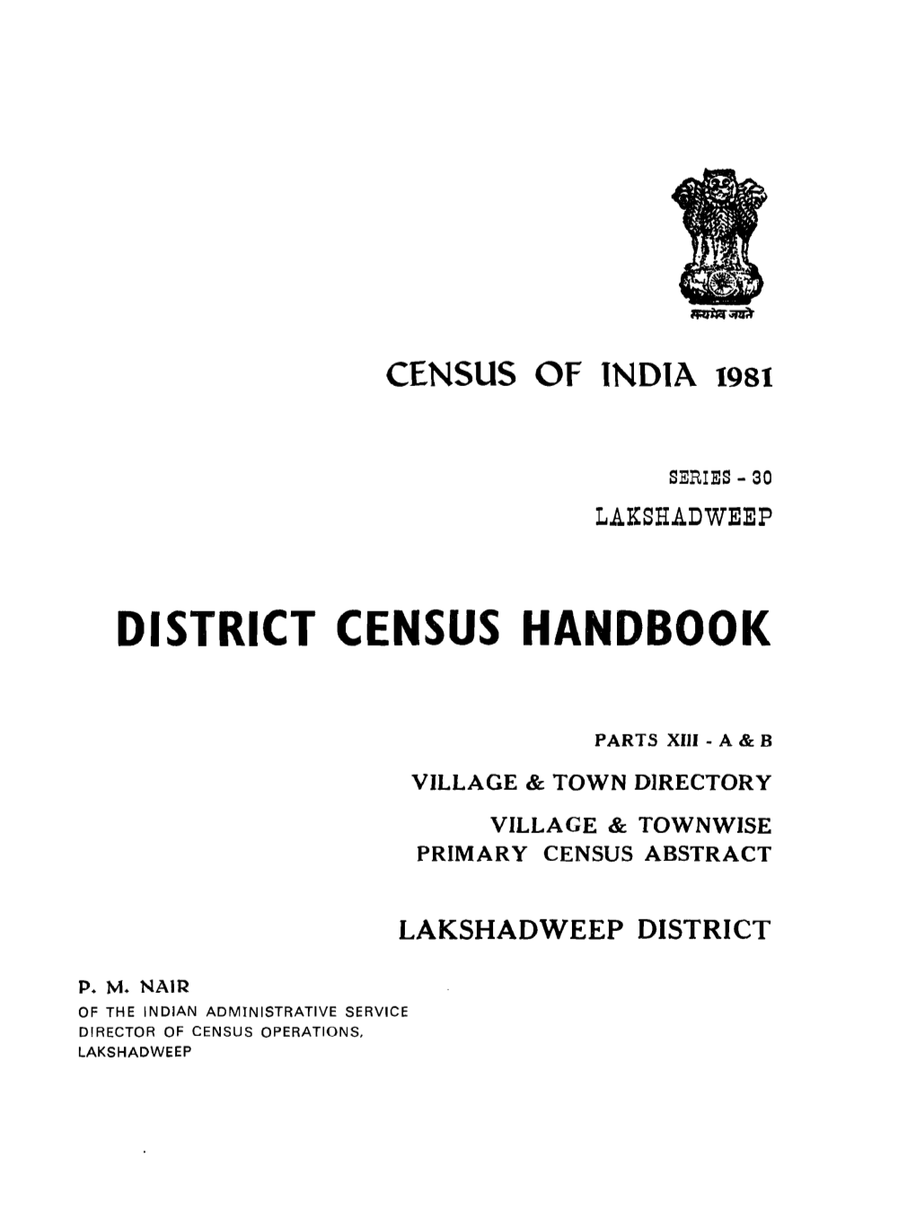 District Census Handbook, Lakshadweep, Part XIII a & B, Series-30