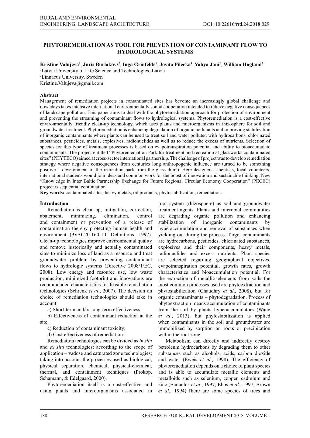 Phytoremediation As Tool for Prevention of Contaminant Flow to Hydrological Systems