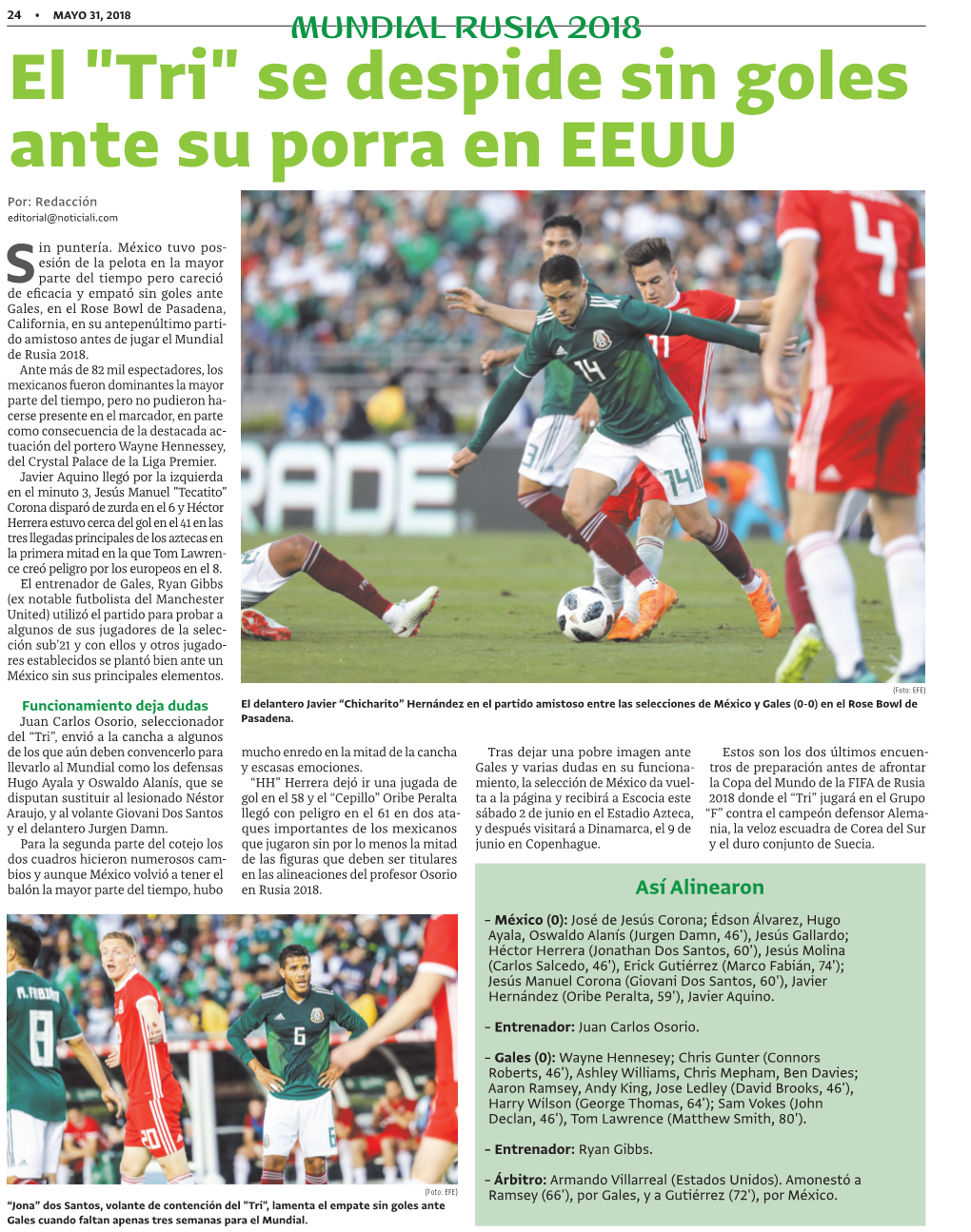 El "Tri" Se Despide Sin Goles Ante Su Porra En EEUU Por: Redacción Editorial@Noticiali.Com