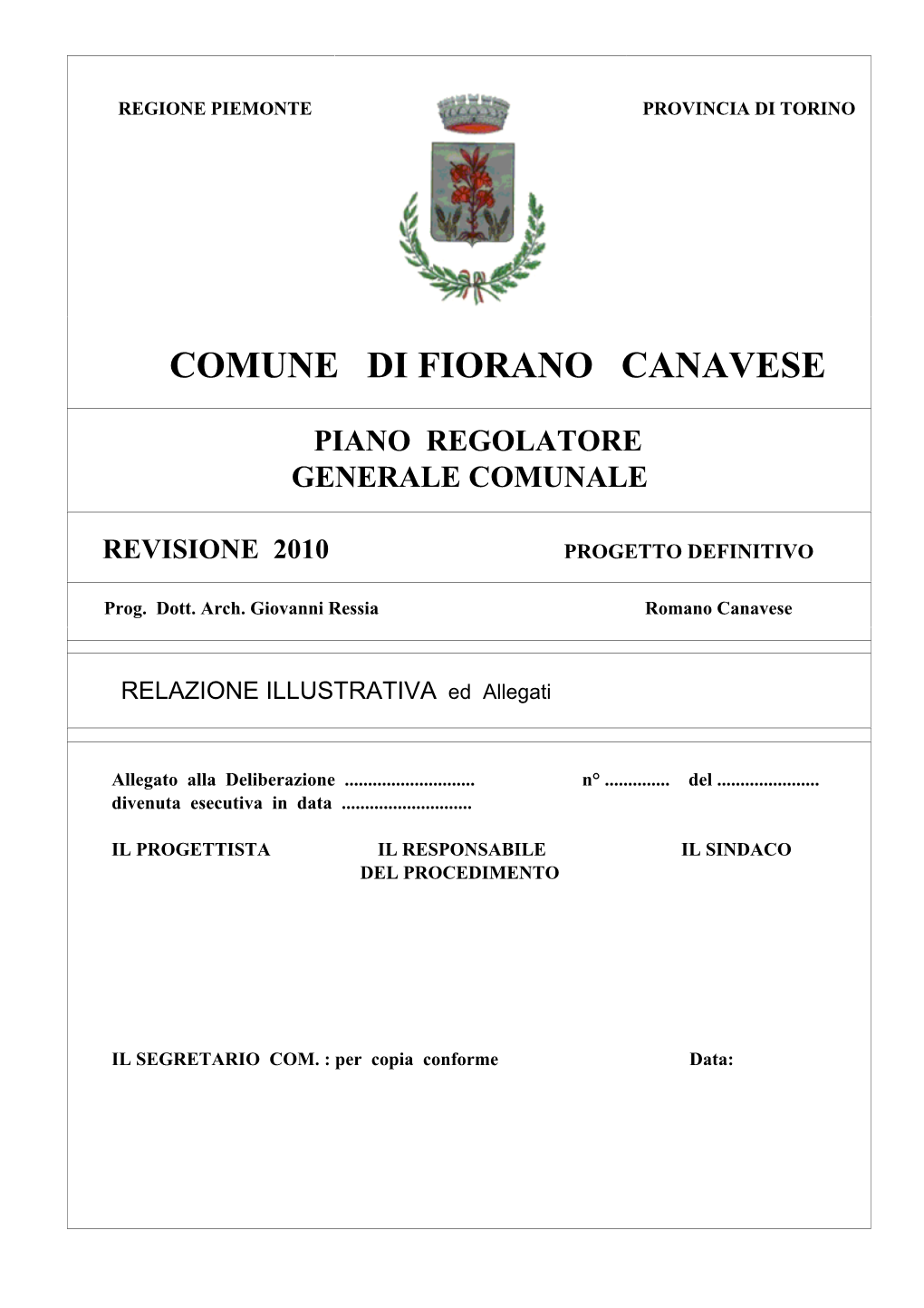 Comune Di Fiorano Canavese Piano Regolatore Generale Comunale