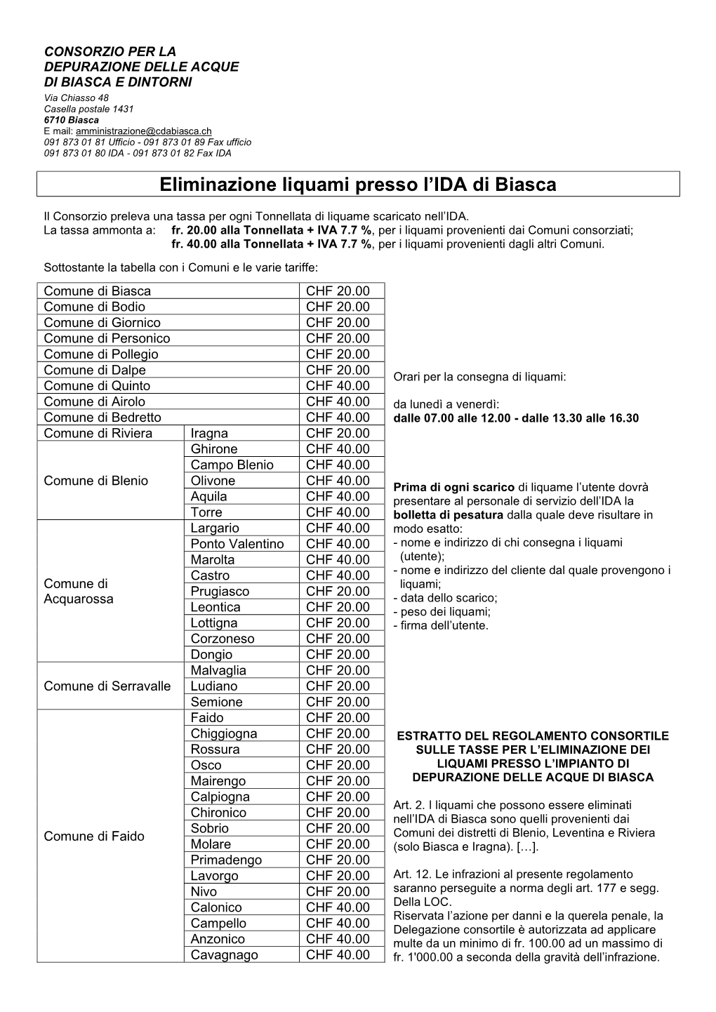 Regolamento Consegna Liquami