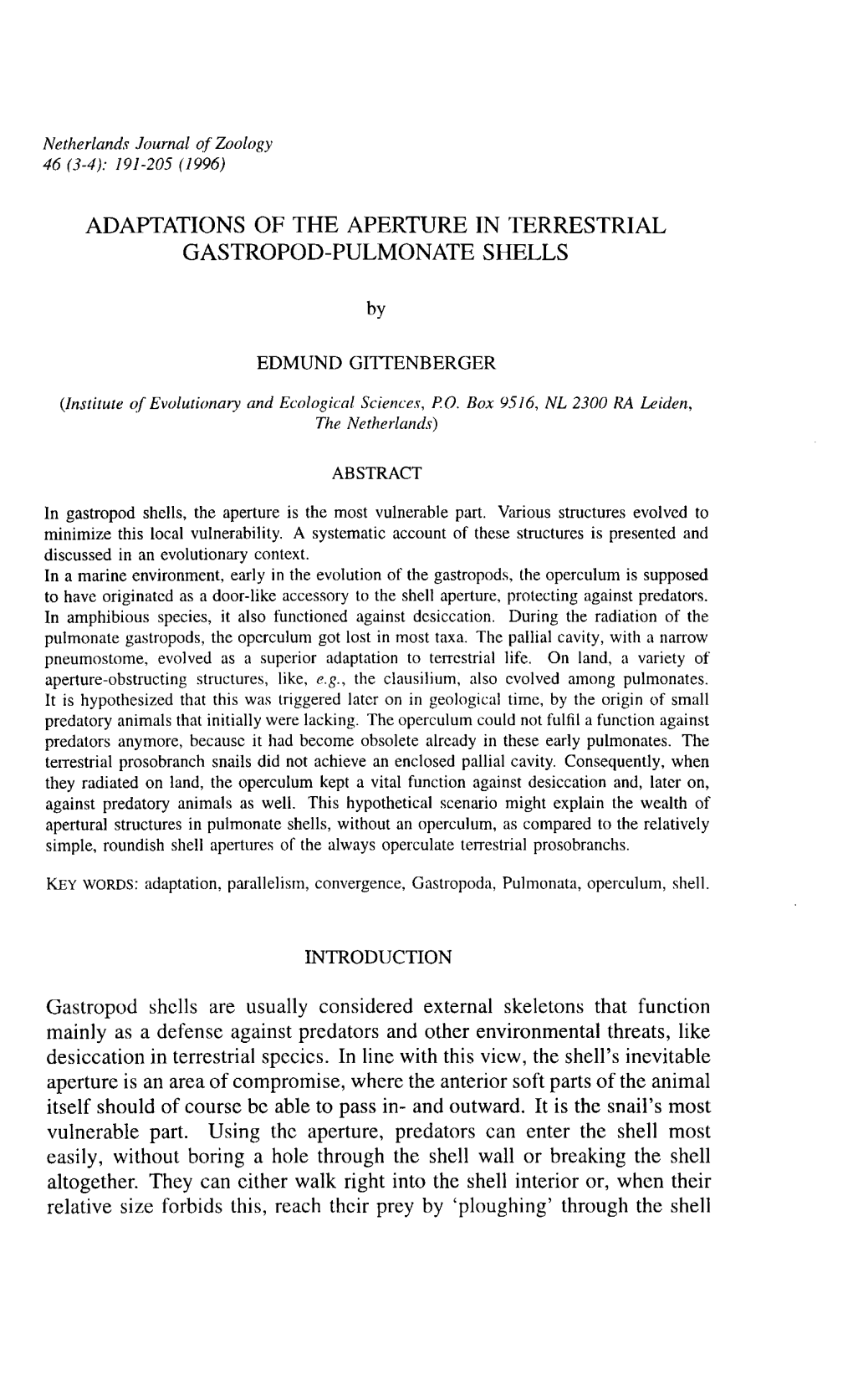 Adaptations of the Aperture in Terrestrial Gastropod-Pulmonate Shells