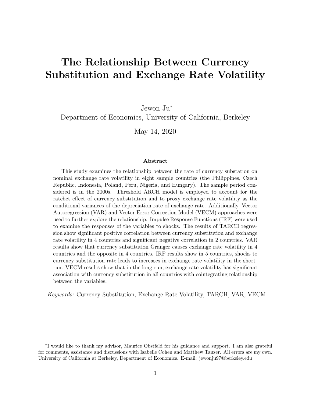 The Relationship Between Currency Substitution and Exchange Rate Volatility